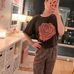 Free people dark grey crop top with rose design